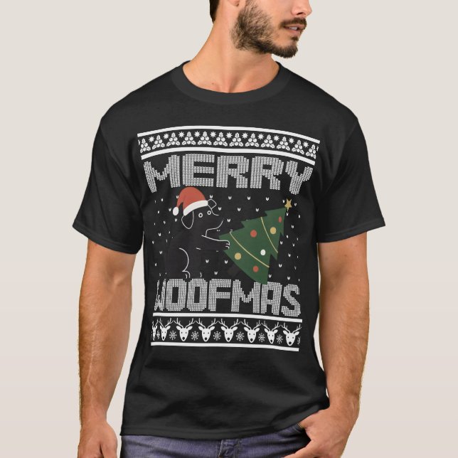 Merry Woofmas Funny Dog Christmas Design T Shirt (Framsida)