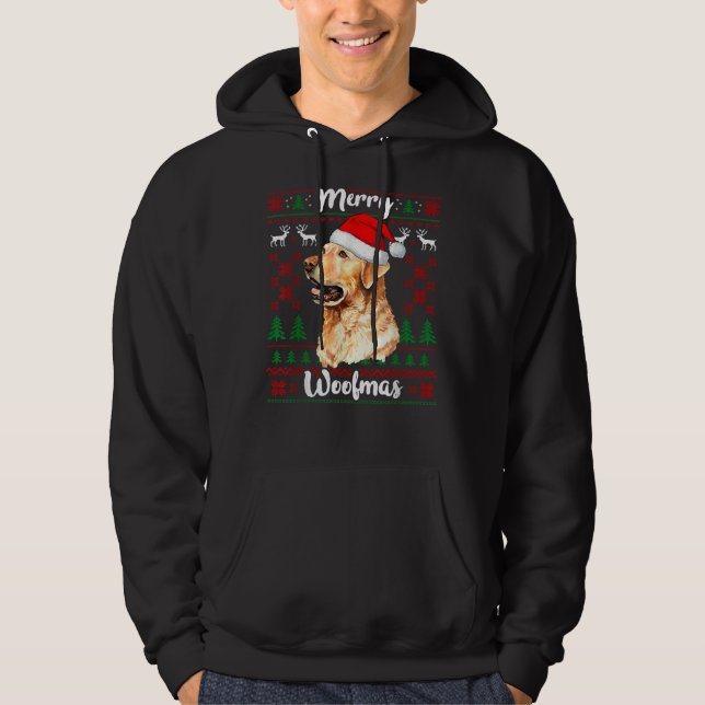 Merry Woofmas Golden Retriever Hund jul Hund X Hoodie (Framsida)