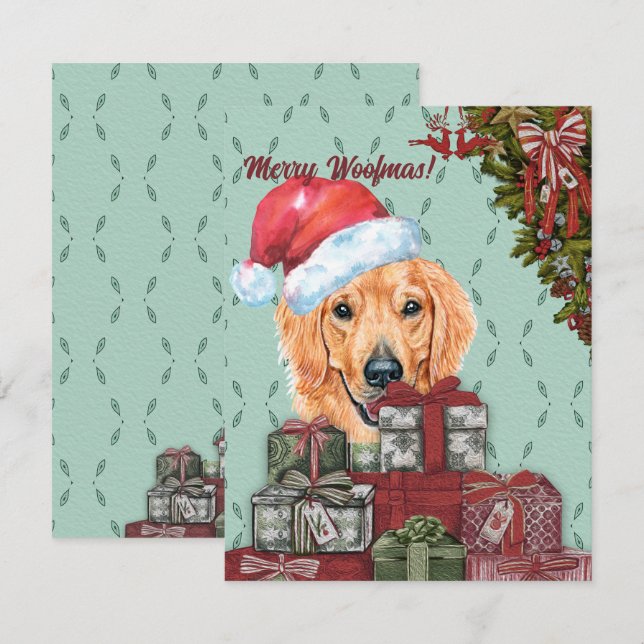 Merry Woofmas!Golden Retriever Santa Hat jul Anteckningskort (Fram/baksida)