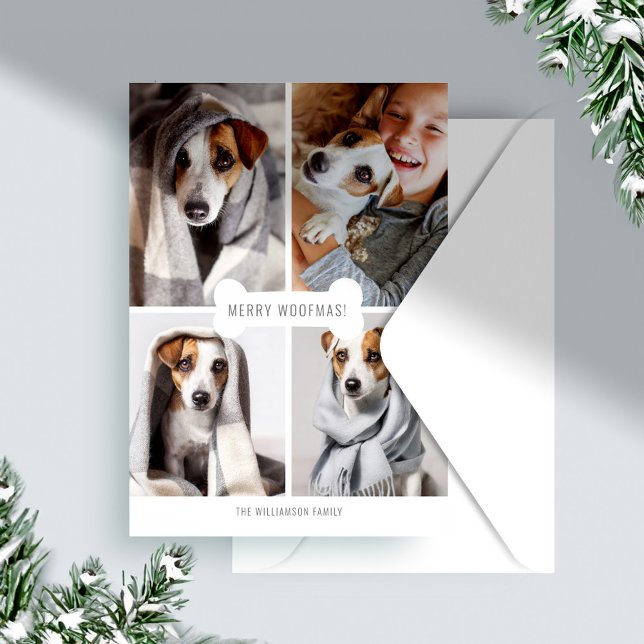 Merry Woofmas Hund Bone Photo Pet Collage Julkort (Merry Woofmas Dog Bone Photo Pet Collage Holiday Card)