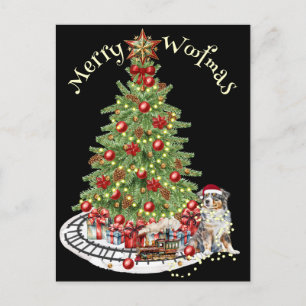 Merry Woofmas Hund design-Australian shepherd Vykort