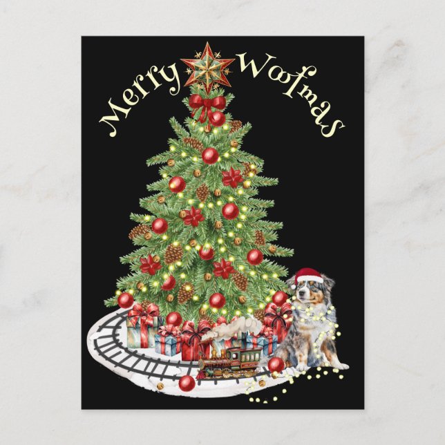 Merry Woofmas Hund design-Australian shepherd Vykort (Framsida)