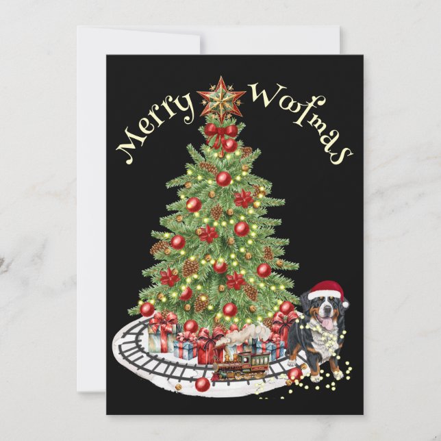Merry Woofmas Hund design- Bernese Mountain Hund Julkort (Framsida)