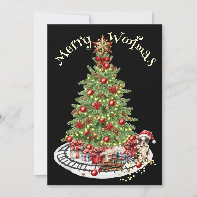 Merry Woofmas Hund design- Boston Terrier Julkort (Framsida)