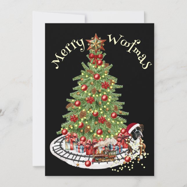 Merry Woofmas Hund design-Boxer Julkort (Framsida)
