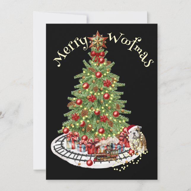 Merry Woofmas Hund design- English Bulldog Julkort (Framsida)