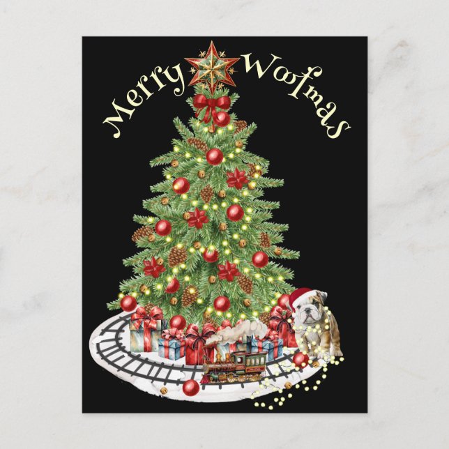 Merry Woofmas Hund design- English Bulldog Vykort (Framsida)