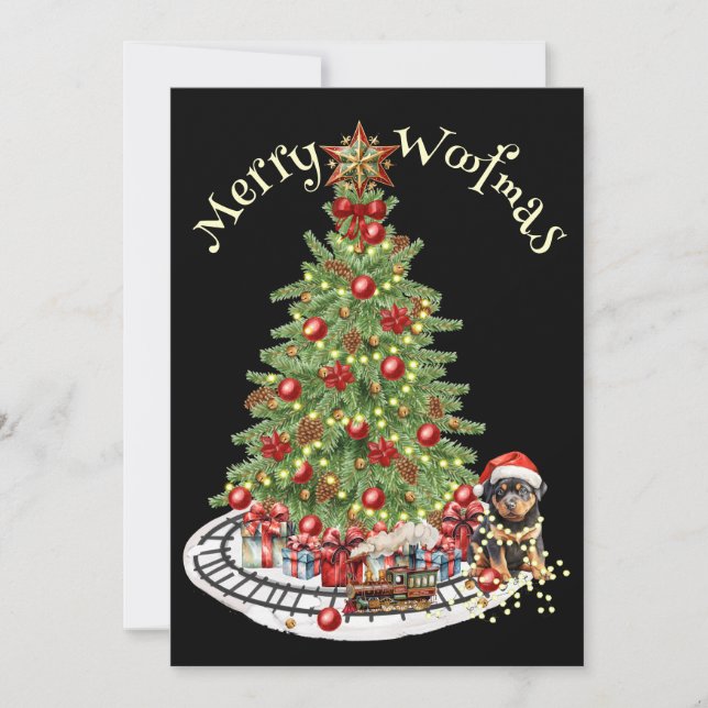 Merry Woofmas Hund design-Rottweiler Julkort (Framsida)