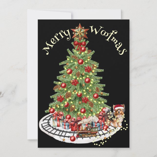 Merry Woofmas Hund design- Yorkie Julkort (Framsida)