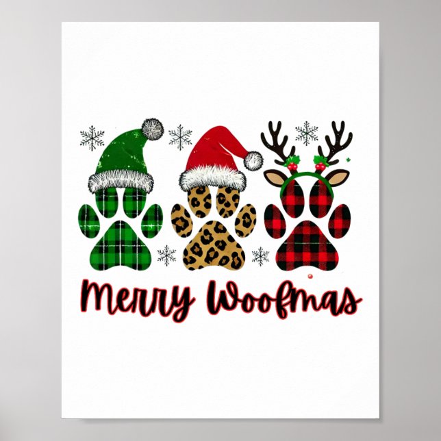 Merry Woofmas Hund Play Animal Paw Skriv ut jul Poster (Framsidan)