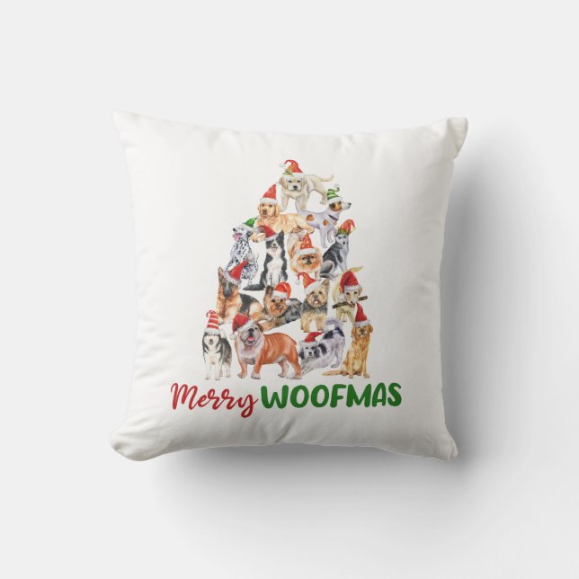 Merry Woofmas Hundälskares Gift Kudde (Framsida)