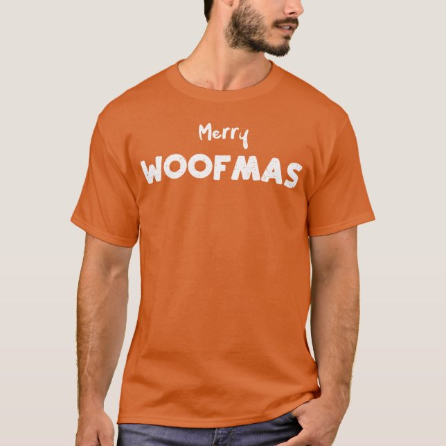 Merry Woofmas Hundar lustig T Shirt (Framsida)