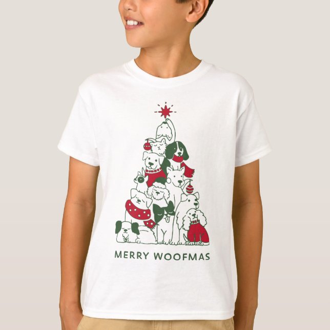 Merry Woofmas jul Fläkt Gift för julgranar i Hund T Shirt (Framsida)