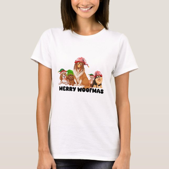Merry Woofmas jul T Shirt (Framsida)
