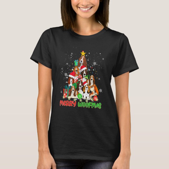 Merry Woofmas Merry Christmas For Basset Hound Dog T Shirt (Framsida)