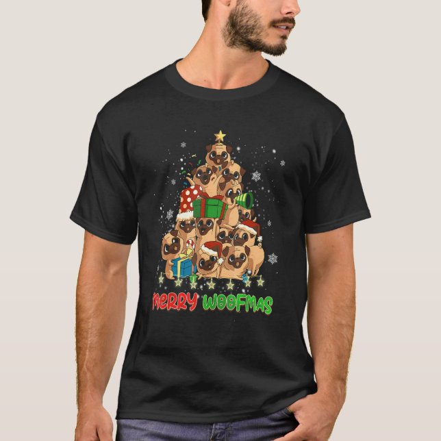Merry Woofmas Merry Christmas For PUG Dog T Shirt (Framsida)