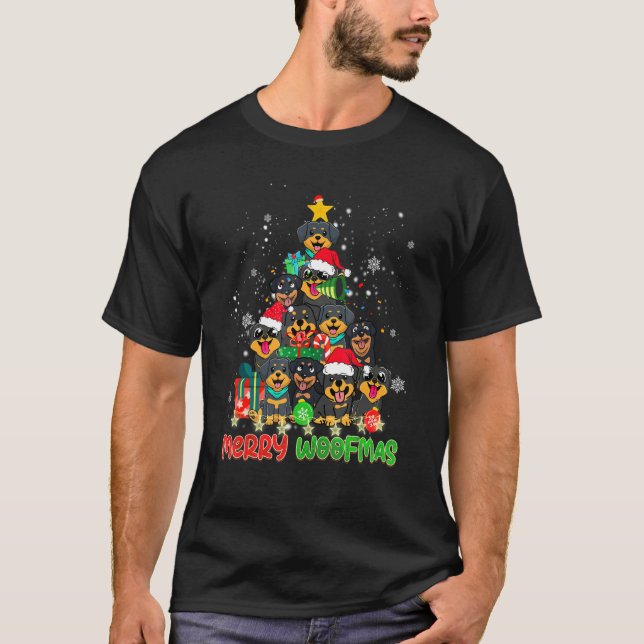Merry Woofmas Merry Christmas For Rottweiler Dog T Shirt (Framsida)