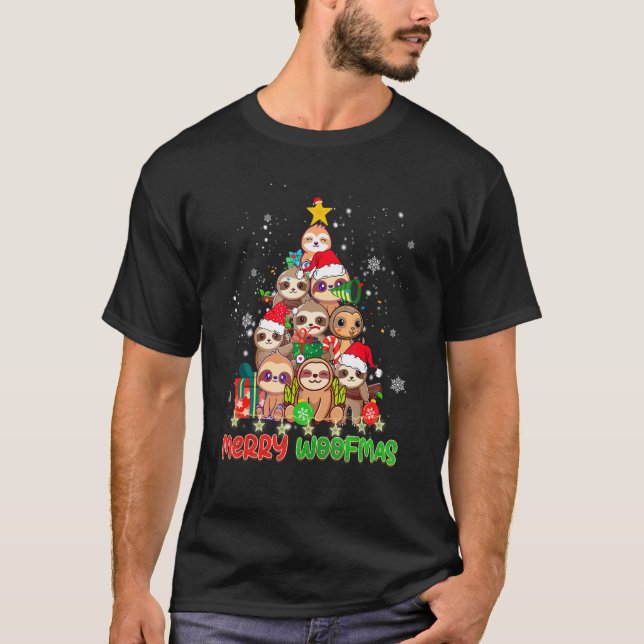 Merry Woofmas Merry Christmas For Sloth T Shirt (Framsida)