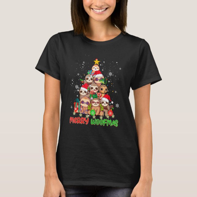 Merry Woofmas Merry Christmas For Sloth T Shirt (Framsida)