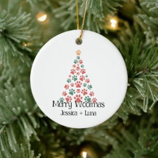 Merry Woofmas Ornament - Paw Print Julgran