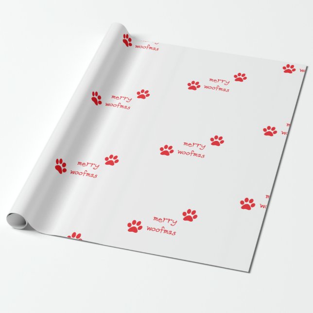 Merry Woofmas Paw Skriv ut Red Påstående Presentpapper (Utrullad)
