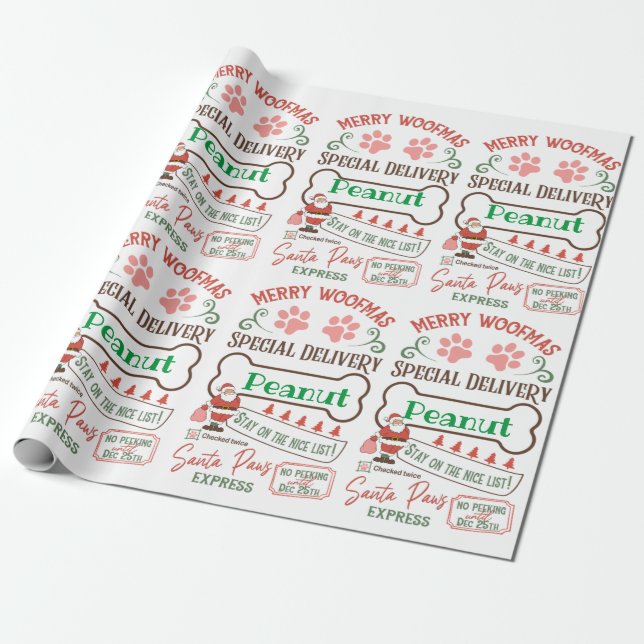 Merry WOOFMAS-Personlig Hund Wrapping Papper Presentpapper (Utrullad)