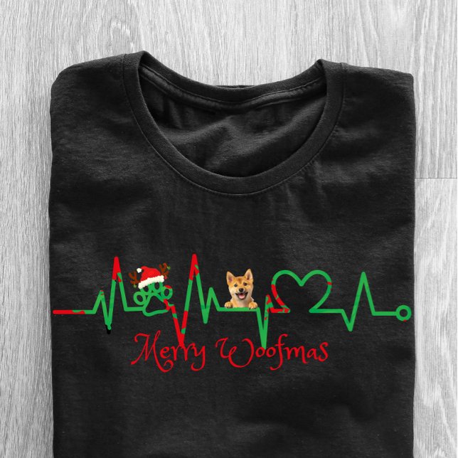 "Merry Woofmas" Pet Hund EKG Line T Shirt (Skapare uppladdad)