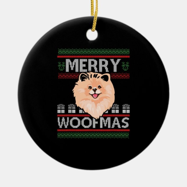 Merry Woofmas Pommern jul Hund älskare Gift Julgransprydnad Keramik (Framsidan)