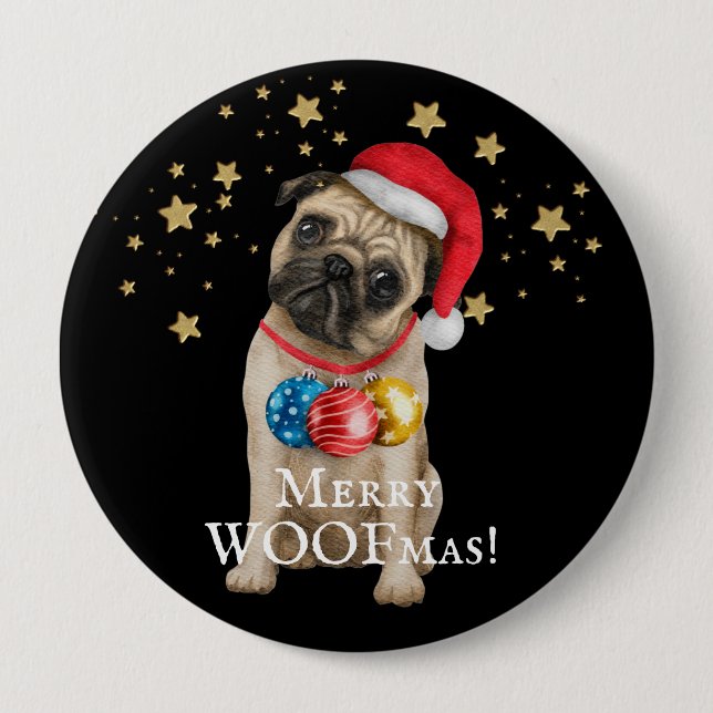 Merry WOOFmas Pug Hund under stjärnor Knapp (Framsida)