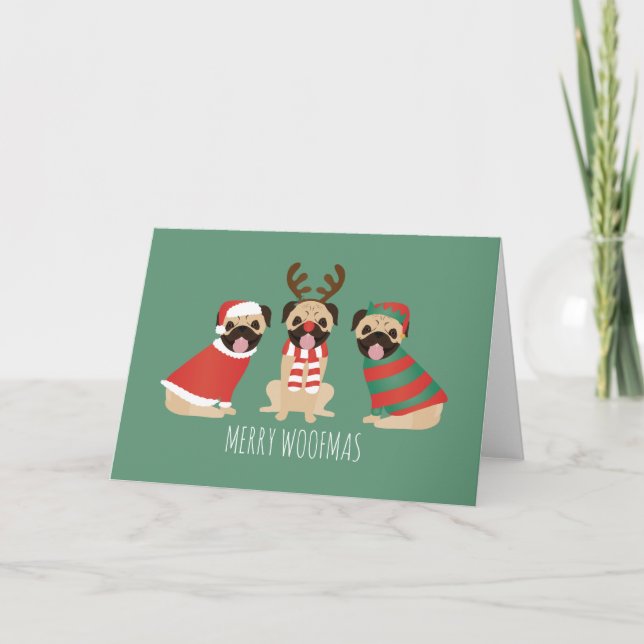 Merry Woofmas Pug Hundar Helgkort (Framsida)
