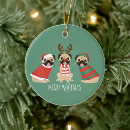 Merry Woofmas Pug Hundar Julgransprydnad Keramik
