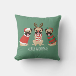 Merry Woofmas Pug Hundar Kudde