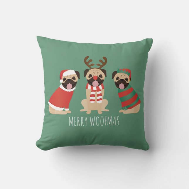Merry Woofmas Pug Hundar Kudde (Framsida)