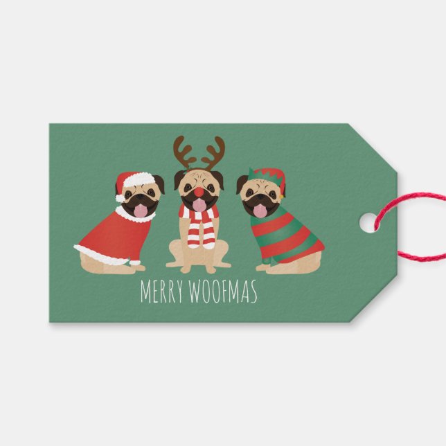 Merry Woofmas Pug Hundar Presentetikett (Framsidan (Horisontell))