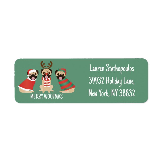 Merry Woofmas Pug Hundar Returadress Etikett (Framsidan)