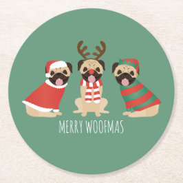 Merry Woofmas Pug Hundar Underlägg Papper Rund