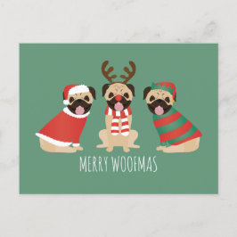 Merry Woofmas Pug Hundar Vykort