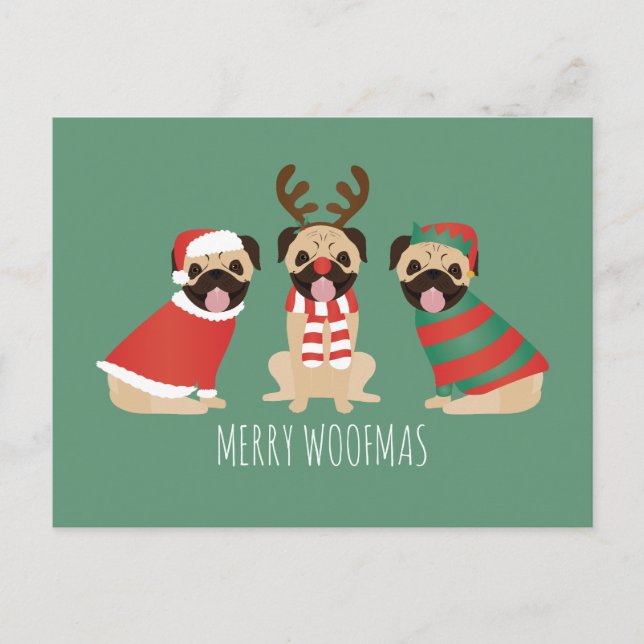 Merry Woofmas Pug Hundar Vykort (Framsida)