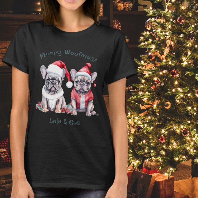 Merry Woofmas Santa Fransk Bulldog-Hund T Shirt (Skapare uppladdad)