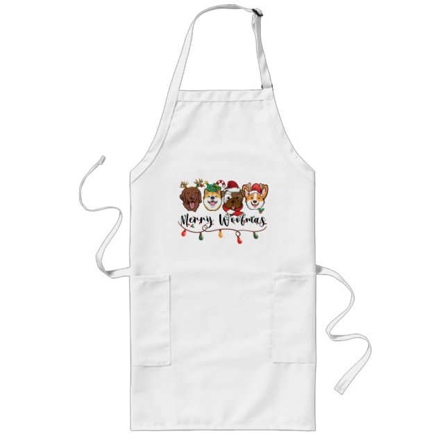 Merry Woofmas Typography Apron Långt Förkläde (Framsidan)