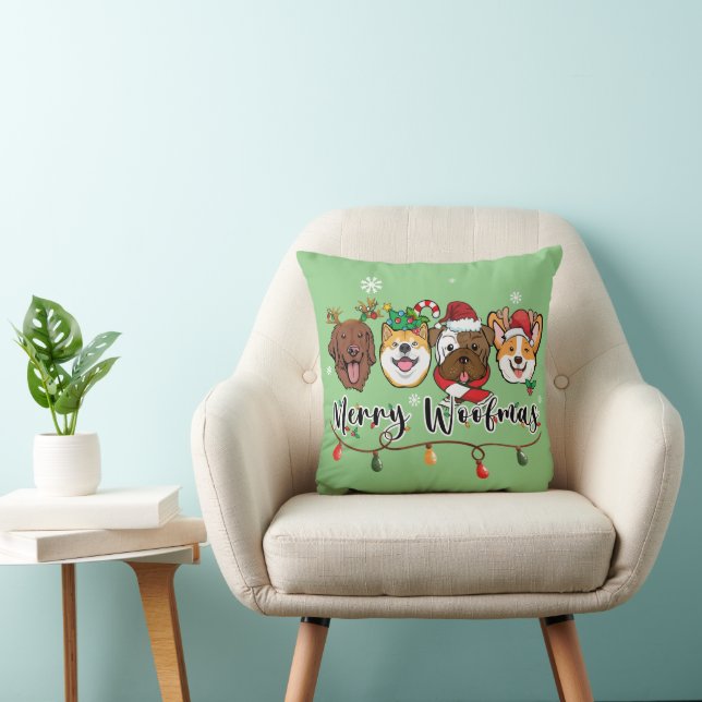 Merry Woofmas Typography Dekorativ kudde (Stol)