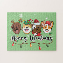 Merry Woofmas Typography Jigszle Puzzle Pussel