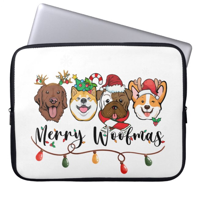 Merry Woofmas Typography Laptop sleeve (Framsidan)