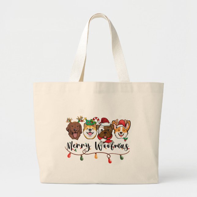 Merry Woofmas Typography Tote Bag Jumbo Tygkasse (Framsidan)