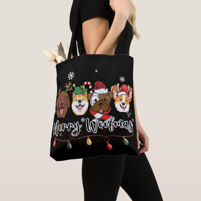 Merry Woofmas Typography Tote Bag Tygkasse (Närbild)