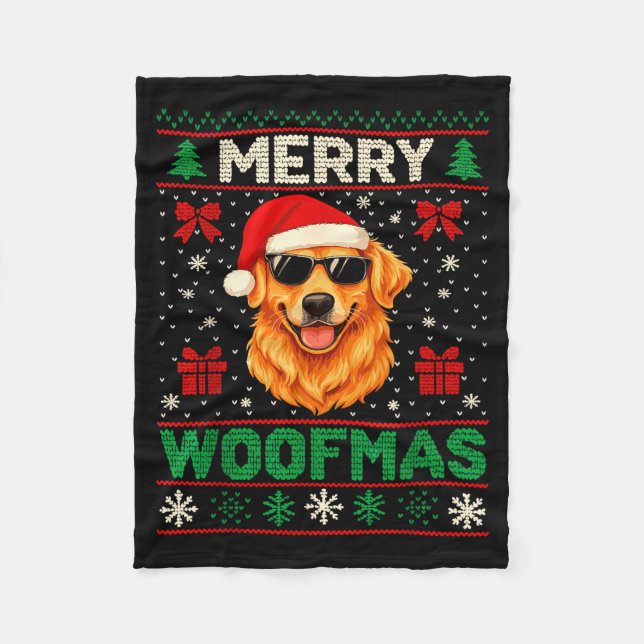 Merry Woofmas Ugly Christmas Jumper Xmas Dog Lover Fleecefilt (Framsidan)