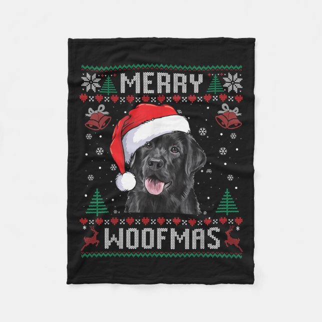 Merry Woofmas Ugly Sweater Black Lab Labrador Chri Fleecefilt (Framsidan)