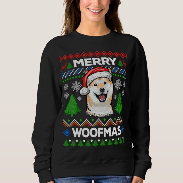 Merry Woofmas Ugly Sweater jul Shiba T Shirt (Framsida)