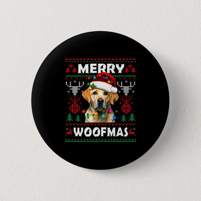 Merry Woofmas Yellow Labrador Christmas Ugly Sweat Knapp (Framsida)