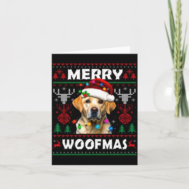 Merry Woofmas Yellow Labrador Christmas Ugly Sweat Kort (Framsida)
